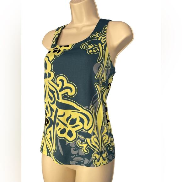 Athleta Blue Damask Print Racerback Tank Top with Built-in Underwire Bra 34B Med - Picture 3 of 8